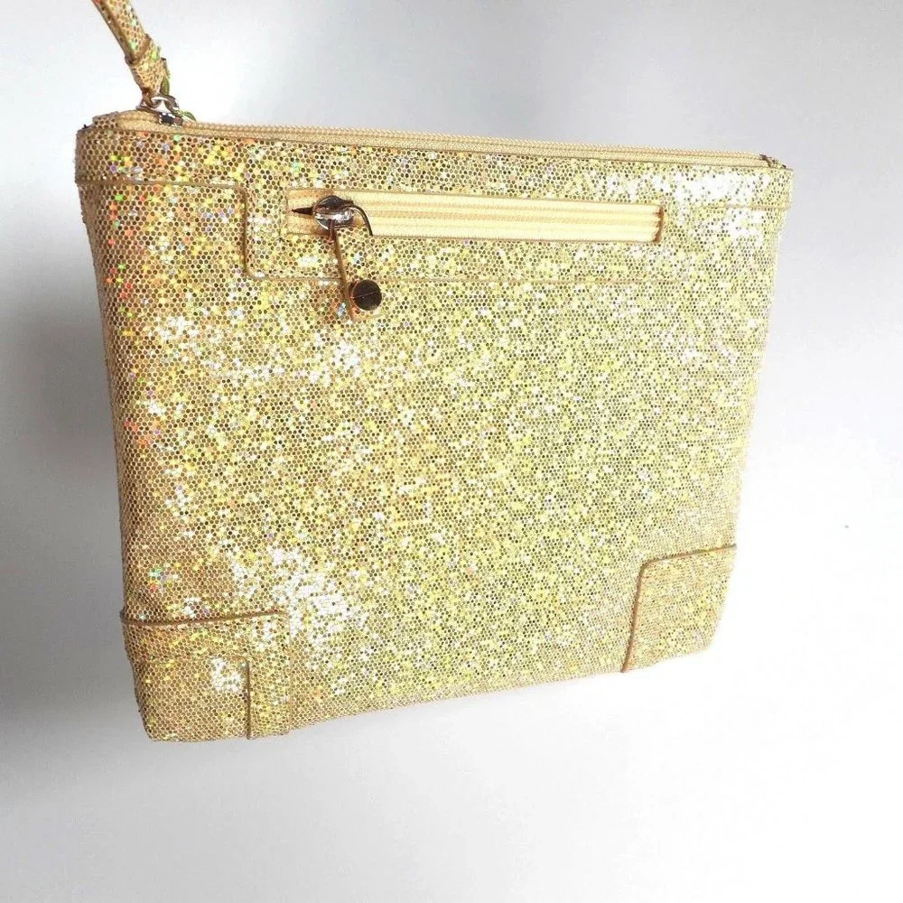 NWT Ava Rose Gold Opalescent Evening Square Clutch Bag Bling Glam Prom